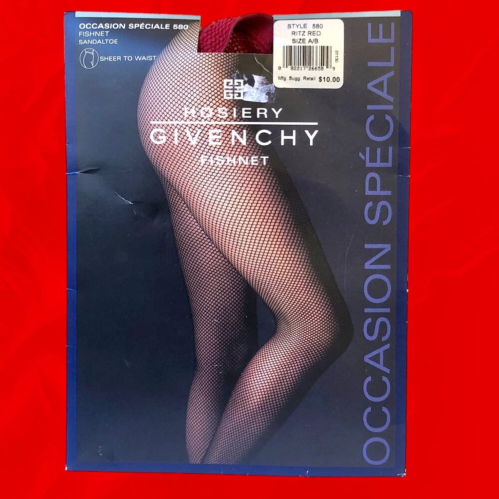 Givenchy Vintage RITZ RED Fishnet Pantyhose Sheer to Waist Size AB